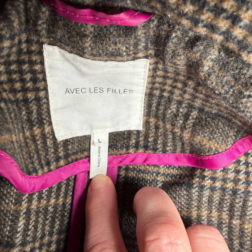 Avec Les Filles Plaid Coat Gray Large Long Jacket - Picture 5 of 8